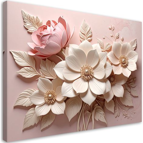 Quadro su tela, Fiori rosa e bianchi in rilievo - 60x40 (1/2)