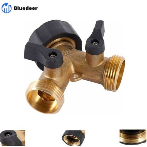 Bluedeer – Doppelwaschmaschinenhahn – 2-Wege-Verteiler aus massivem Messing – Korrosions- und hochdruckbeständig – 3/4"-BSP-kompatibel (1/5)