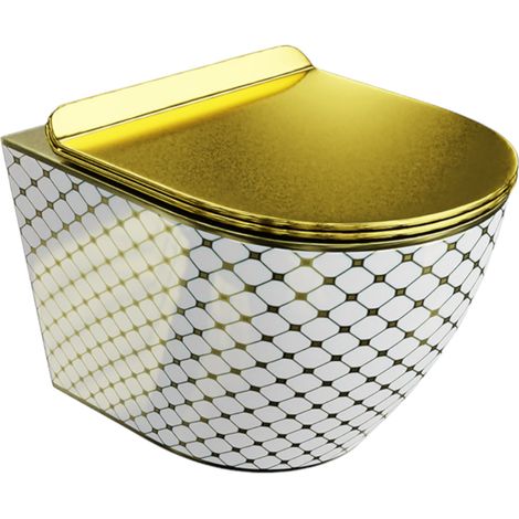 LAVITA Sofi Slim Checked Gold WC suspendu  L'abattant de WC à chute lente  WC suspendu sans bord  WC  365x490x395 cm  dorée