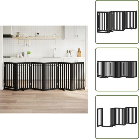 The Living Store 6-tlg. Hundetor mit Tür Faltbar Schwarz 300 cm Pappelholz - Hundegitter