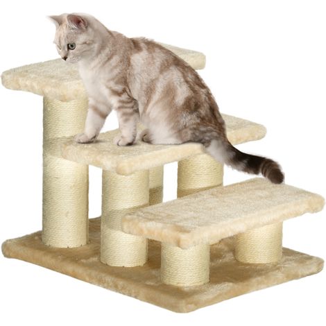 PawHut Pet Stairs 3-step Pet Ladder Cat dog Stairs Climb Ladder Cat Tree, Beige