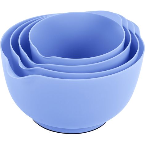 Lot de 4 bols à mélanger en plastique sans BPA, violet - avec bec verseur, fond antidérapant et poignée, empilables, passent au lave-vaisselle et au micro-ondes, idéal pour la cuisson (1/5)