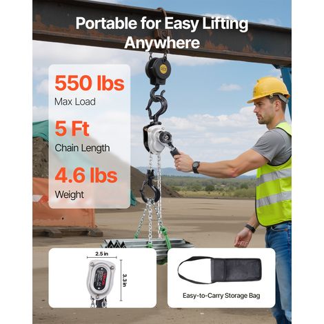 Palan à Chaîne à Levier Manuel, Charge 0,25 t, avec Chaîne en Acier Allié G80 1,5 m, Frein Mécanique à Double Cliquet, Crochets Rotatifs 360°, pour Entrepôts, Chantiers de Construction, Garages (1/5)