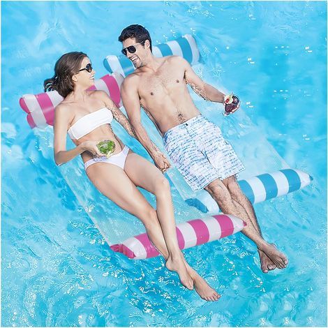 Aufblasbare Pool-Hängematte, vielseitige Schwimmhängematte, 4-in-1-Schwimmhilfe, faltbare Schwimmhängematte (rosa und blau) (1/5)