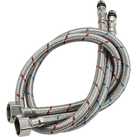 TAISHENGDA-Flexible d'Alimentation Robinet 80 cm, Eau Chaude et Froide Rouge Bleu, Acier Inoxydable 304, Lot de 2 (1/5)