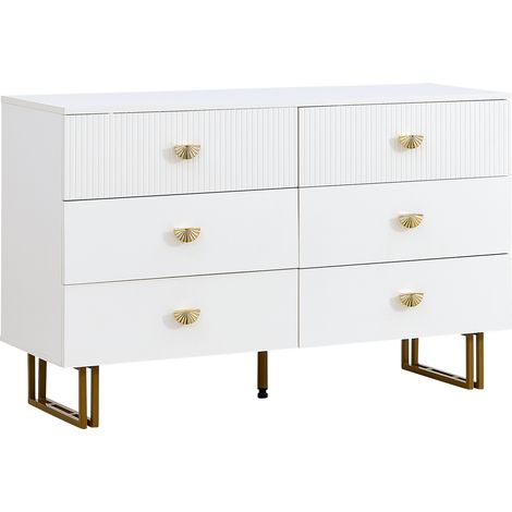 ELVMI Möbelset mit 1 Kommode mit 6 Schubladen und 1 Quadratischem Wandspiegel, MDF Weiß (1/4)
