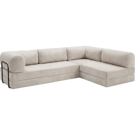 COSIMA - Canapé d'angle velours côtelé 4 places Beige Droit (1/5)