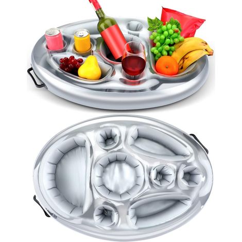 Porte-gobelets gonflable pour la piscine - plateau bar flottant pour boissons et en-cas - bière, vin - accessoires pour fêtes au bord de la piscine et à la plage (1/5)