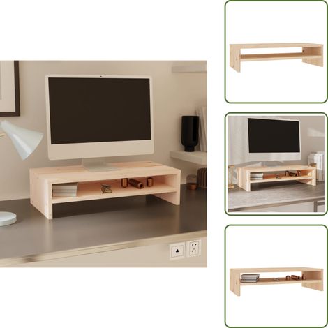 Support de moniteur 50x24x13 cm Bois de pin solide - Support D'écran - Meuble Tv - Bureau - Bois De Pin - Étagère (1/5)