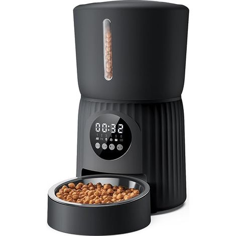 Faroro Distributeur Croquettes Chat Automatique, 4L Distributeur de Croquettes pour Chat/Chien avec 1 à 6 Repas par Jour, Contrôle des Portions, Enregistrement Vocal 10s, Alimentation Lente (Noir) (1/5)