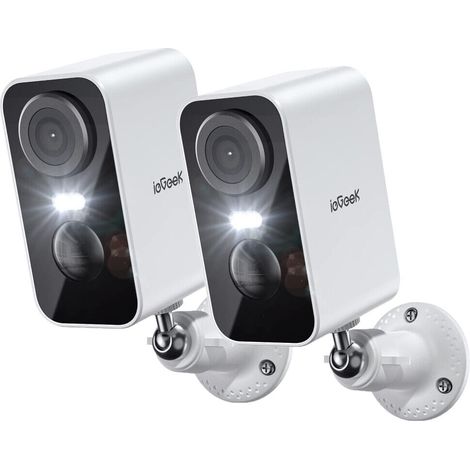 ieGeek 2Stk. 5MP Überwachungskamera Aussen Akku WLAN 5200mAh Akku Kamera Überwachung Aussen/Innen PIR-Personenerkennung Nachtsicht 2-Wege-Audio Spotlights IP65 (1/5)