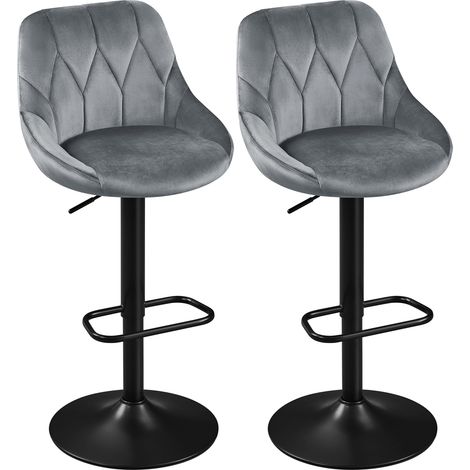 Yaheetech Set 2 Sgabelli Bar Alti Altezza Regolabile Cucina Design Moderni con Schienale Girevole in Velluto Poggiapiedi Metallo Grigio Scuro (1/5)