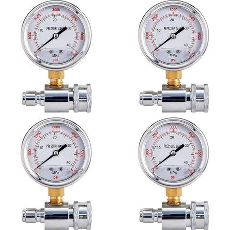 4X ManomèTre pour Laveuse à Pression, 6000 PSI, Connexion de 3/8 Po, ManomèTre pour Laveuse à Pression (1/5)
