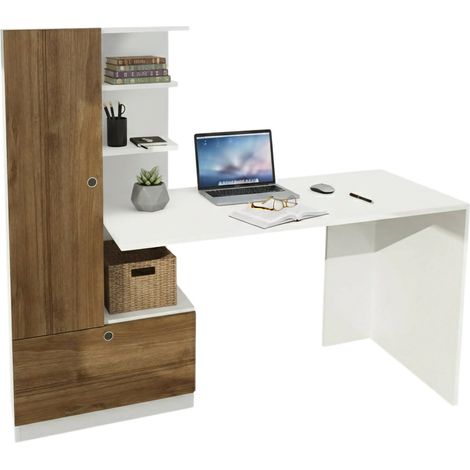 Schreibtisch Sordio, 4 Regale, 61,8x149,5x120h cm Weiß