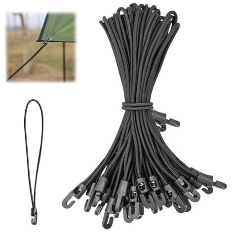 [JAMAIS UTILISÉ]Lot de 16 Tendeur Elastique, Sandow élastique Noire Tendeurs élastiques avec Crochets Tendeur en Caoutchouc élastique pour Tentes de Bâche de Camping Remorque (1/5)