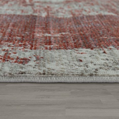 Paco Home Kurzflor Teppich Rot Beige Wohnzimmer Abstraktes Karo Design Used Look Viereck 80x150 cm
