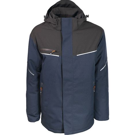 Parka de Travail Homme Polyester Enduit PU Impermeable Noir - Bandes Reflechissantes - Capuche Enroulable - Taille TL - BTP Logistique