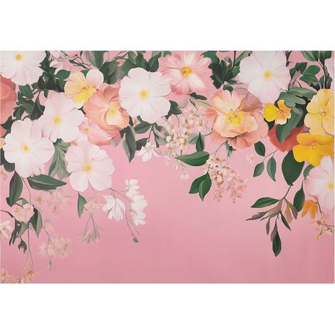 Papier peint panoramique fleurs suspendues roses feuilles 200x140 cm mural salon chambre déco murale (1/5)