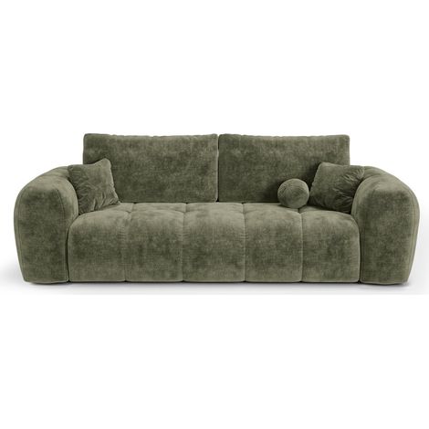 Canapé convertible avec coffre 4 places en velours gaufré vert vintage (1/5)