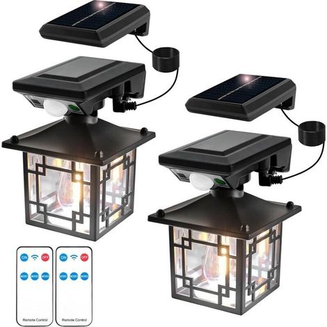 2 Pièces Applique Murale Solaire Vintage Extérieure, Lampe Solaire Exterieur avec Detecteur de Mouvement, Lumière Jardin étanche IP65, Puissante Lampe Exterieur Murale(Séparable) (1/5)