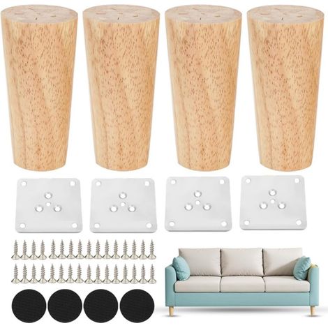 Pieds De Meuble En Bois - Pieds Tapered De Remplacement - Hauteur 10 Cm - Avec Plaques De Fixation Et Vis - Pour Canapés Lits Armoires Chaises Tables (1/5)