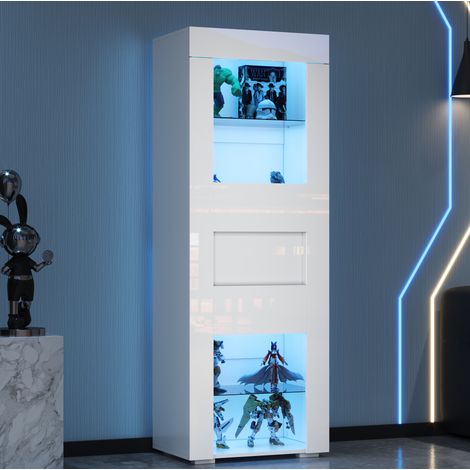 Vetrina contenitore 60 x 40 x 170 cm con LED e porta in acrilico bianca HAVRYA (1/5)