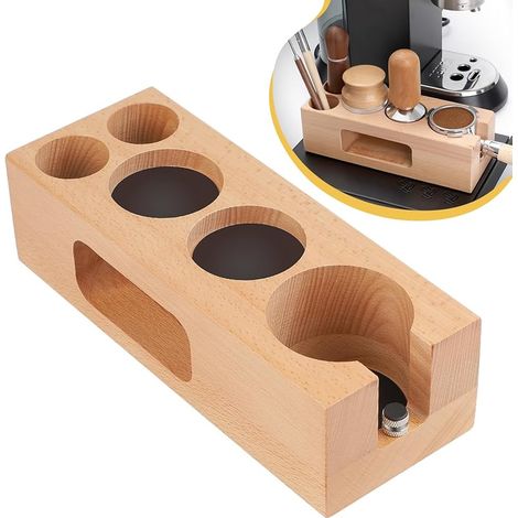 Kaffeetamperstation 58 mm, verstellbare Kaffeetamperstation aus Holz mit 5 Löchern, Espressotamperstation zur Aufbewahrung von Kaffeezubehör (1/5)