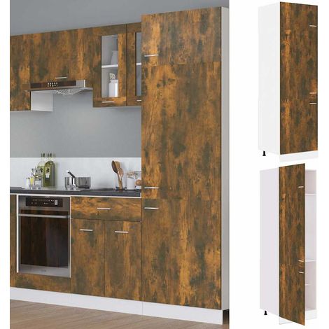 Armoire de cuisine à réfrigérateur - Meuble de rangement Style Contemporain Chêne fumé 60x57x207 cm Bois BV921052 - BonneVie (1/5)