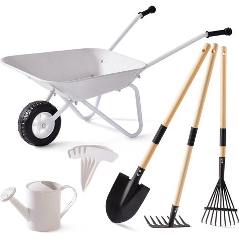 Kit de jardin pour enfants avec brouette, outils de jardin avec arrosoir, jouet éducatif pour l'extérieur, ferme, cadeau pour garçons et filles à partir de 3 ans (gris) (1/5)