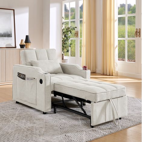 fauteuil salon canapé convertible 190 cm beige OKMYHOME (1/5)