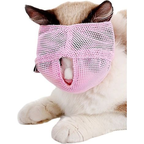 Muselière respirante en maille QttvbTna, anti-morsure, réglable, pour chats, rose (1/5)