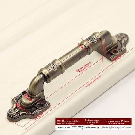 Antiker Messing-Schiebetürgriff im Vintage-Stil - 2er Set - Robuster amerikanischer Stil ohne Bohren für innere Holztüren und Eingang - Verstärktes sichtbares Modell-lsw