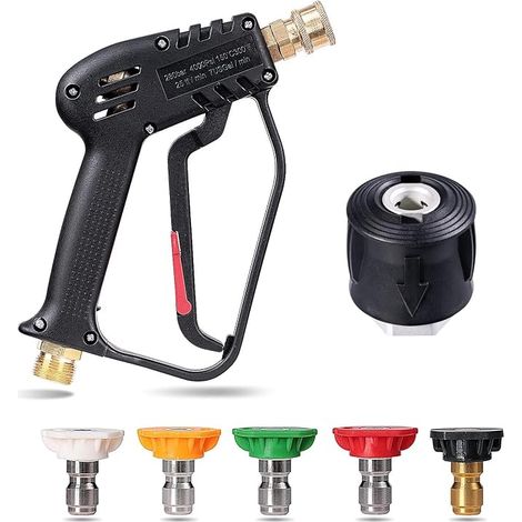 YUET Hochdruckreinigerpistole 4350 PSI mit 5 Wasserdüsen, Autoreinigungspistole, M22-14 mm 1/4" Schnellkupplungen für Bosch Nilfisk (1/5)