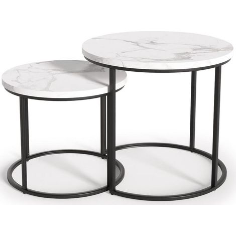Ensemble de deux tables basses gigognes aspect marbre blanc et métal noir Cepheus (1/5)