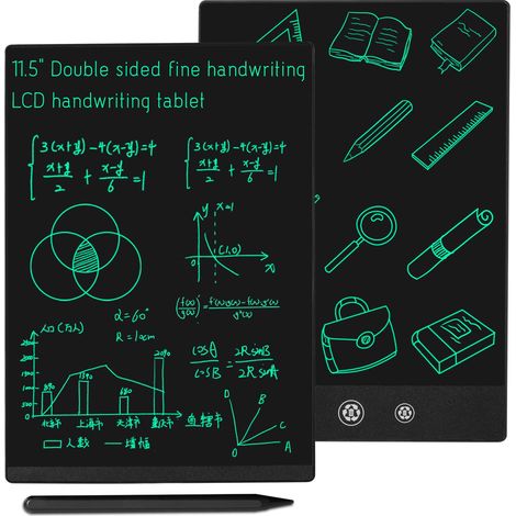 Tableta de escritura LCD de 12 pulgadas con dos pantallas, bloc de dibujo electrónico borrable y reutilizable, bloc de notas electrónico apto para niños y adultos, color negro. (1/5)