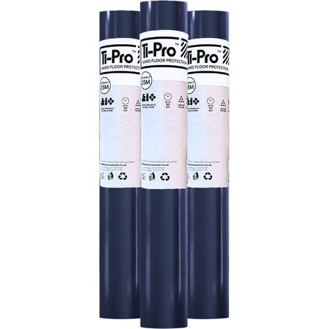 TI-Pro Blue Hard Floor Protector Film Roll 600mm x 25m - Self-Adhesive Waterproof Protective Film for Wood, Tile, Laminate, 3 Pack