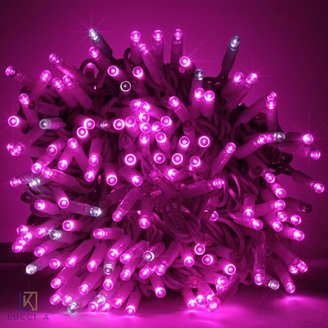Luccika stringa catena 10 metri serie 100 luci di Natale a Maxi Led Rosa con Flash Bianco Ghiaccio per uso esterno ed interno professionale Rosa 10 metri - 100 MaxiLed Bianco Ghiaccio (1/5)