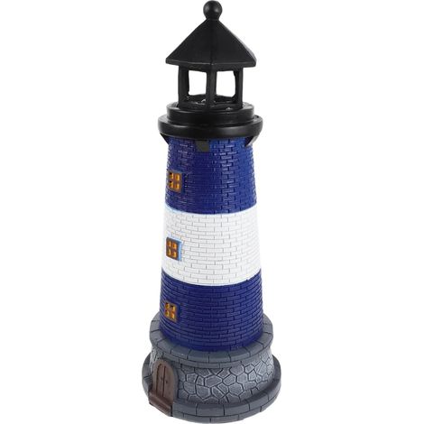 Phare Solaire en Résine Bleu, Lampe Décorative Nautique Extérieure, Éclairage Paysager Solaire pour Jardin, Terrasse et Pelouse, Ornement de Maison de Plage, Statue de Phare (1/5)
