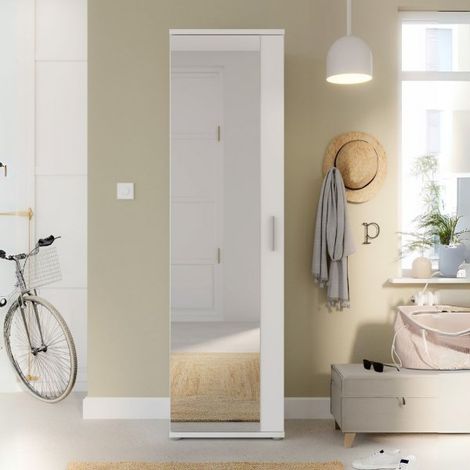 Mobile multiuso scarpiera colore bianco con anta a specchio 50x35x179 Olimpia