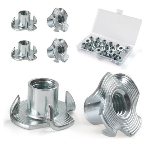 Écrous à griffes en acier au carbone galvanisé M4, M5, M6, M8, M10 – Fixation solide pour meubles – Lot de 110 pièces