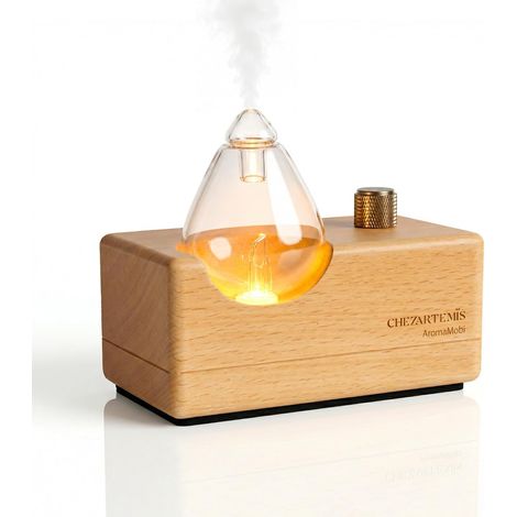 Diffuseur Huiles Essentielles sans Eau en Verre et Bois Naturel, Nébuliseur Aromathérapie pour Grand Espace, Diffuseur Parfum Rechargeable avec LED (1/5)