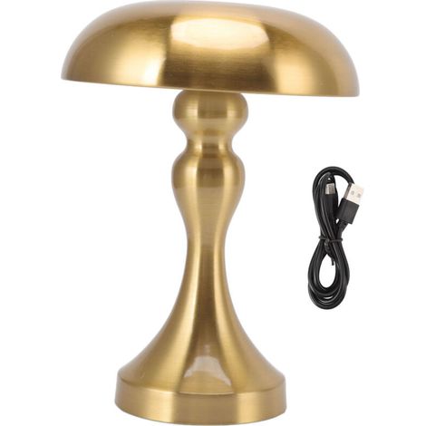 Lámpara de mesa recargable con forma de seta: luz nocturna dorada de diseño con atenuación táctil, 3 niveles de intensidad y ajuste de temperatura de color.