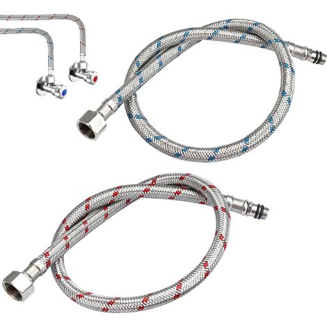60 CM/Lot de 2 Tuyaux de Raccordement Flexibles G3/8 x M10 Tressé Acier Inoxydable Rallonge Lavabo Tubes,Flexible Cuisine Tuyau Tressé pour Cuisine Salle de Bain(Rouge et Bleu) (1/5)