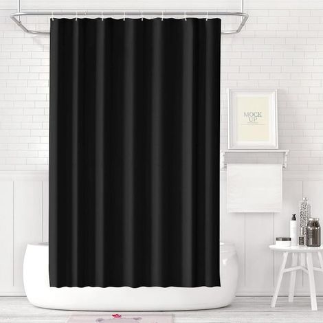 Schimmelresistenter Duschvorhang aus dickem Polyester, 120 x 180 cm, wasserdicht, mit Ösen und Haken, schwarz