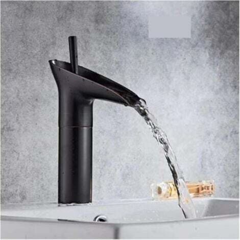 Bathroom sink faucet, waterfall mixer tap, adjustable hot and cold water sink mixer tap, chrome-plated brass, black