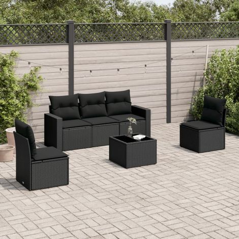 vidaXL 6 Piece Garden Sofa Set with Cushions Black Poly Rattan (1/4)
