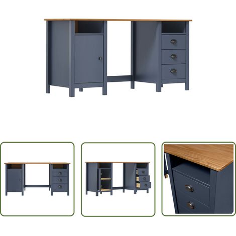 The Living Store Schreibtisch Hill Grau 150x50x74 cm Massivholz Kiefer - Massiver Schreibtisch - Holzstil - Bürostuhl - Home Office - Arbeitsplatz (1/5)