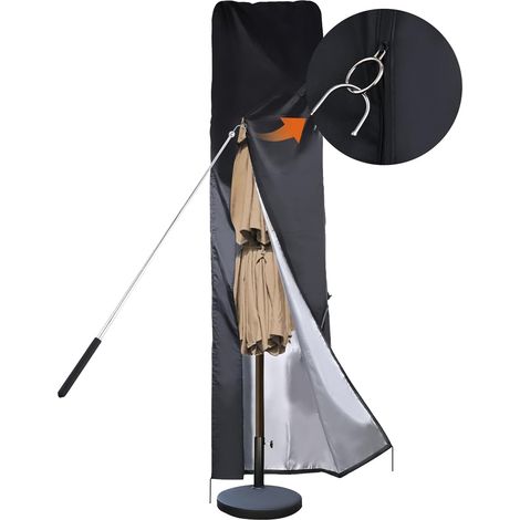 Housse de parasol imperméable 420D pour parasol déporté de 270 cm/390 cm - Grand parasol de marché - Housse de parasol de jardin avec fermeture éclair imperméable et aération supérieure (255x64x64cm) (1/5)