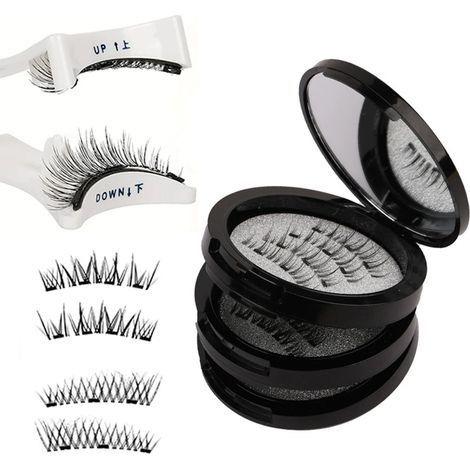Boîte de rangement pour faux cils – 1 étui support à cils avec miroir, boîte ronde à 3 couches avec support à cils, trousse de maquillage vide de voyage pour et filles (Noir) (1/5)