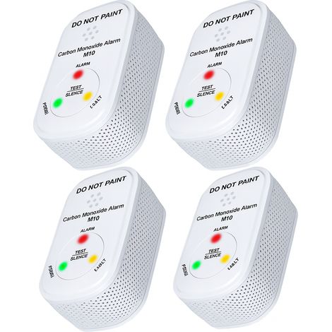 NEMAXX® M10 Mini Rilevatore CO Set da 4 – Rilevatore di Monossido di Carbonio per Interni con Batteria Integrata,Sensore Elettrochimico,Durata del Prodotto 10 Anni,Allarme 85dB,Test/Silence,EN 50291-1